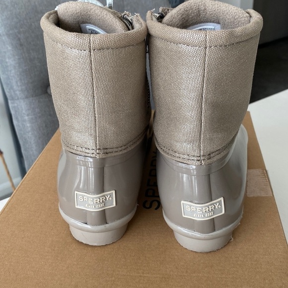 Sperry Saltwater Waterproof Shimmer Dove Duck Booties Rain Snow Boots New in Box - Picture 11 of 17